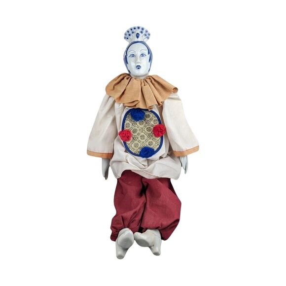 Vintage Chinese Opera Doll: Blue & White Porcelain, 24 Inch with Stand - Picture 8 of 8